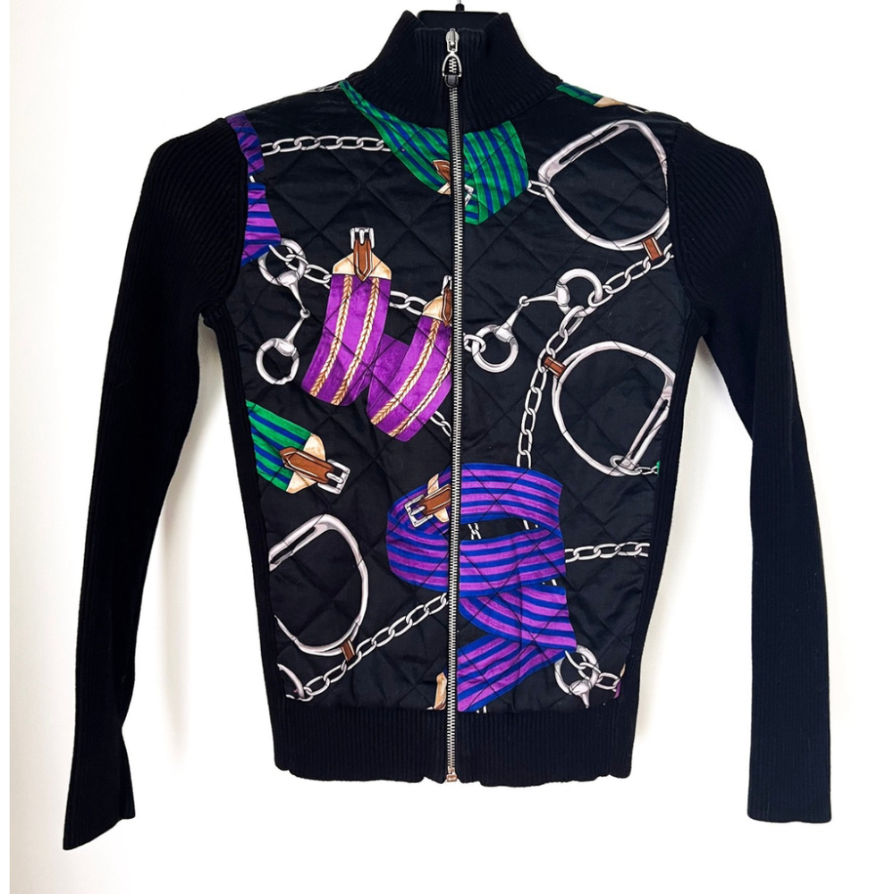 Vintage 90s Ralph Lauren Quilted Equestrian Zip Sweater Jacket Old Money Size S